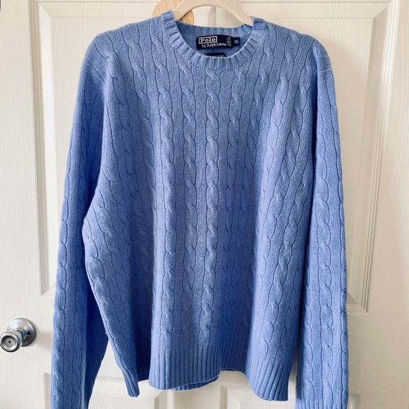 Ralph Lauren Cable-Knit Cashmere Sweater in baby blue SIZE XL - Picture 1 of 10